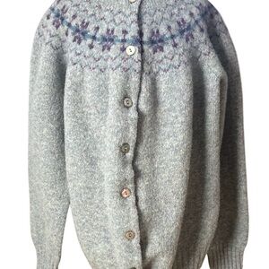 Vintage CONNELL’S 100% pure New Wool Girl Gray Patterned Cardigan XL